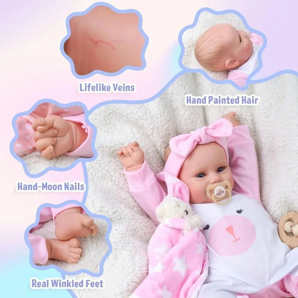 🆕20Inch Realistic Soft Vinyl With Weighted Cloth Body Emily Girl Reborn Baby